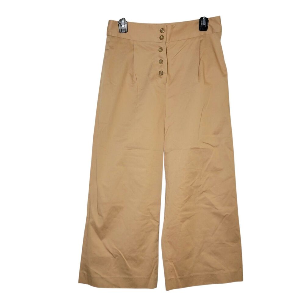 NWT Cremieux Janice Wide Leg Crop Pants 6 Tan Button Front Dark Academia Coastal
